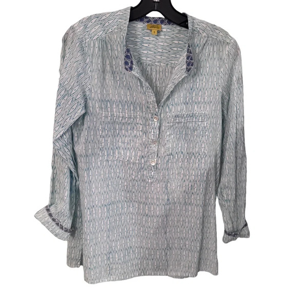 ROBERTA ROLLER RABBIT Women's Button Front Pullover Shirt Sz S Green & White NEW - Picture 1 of 9
